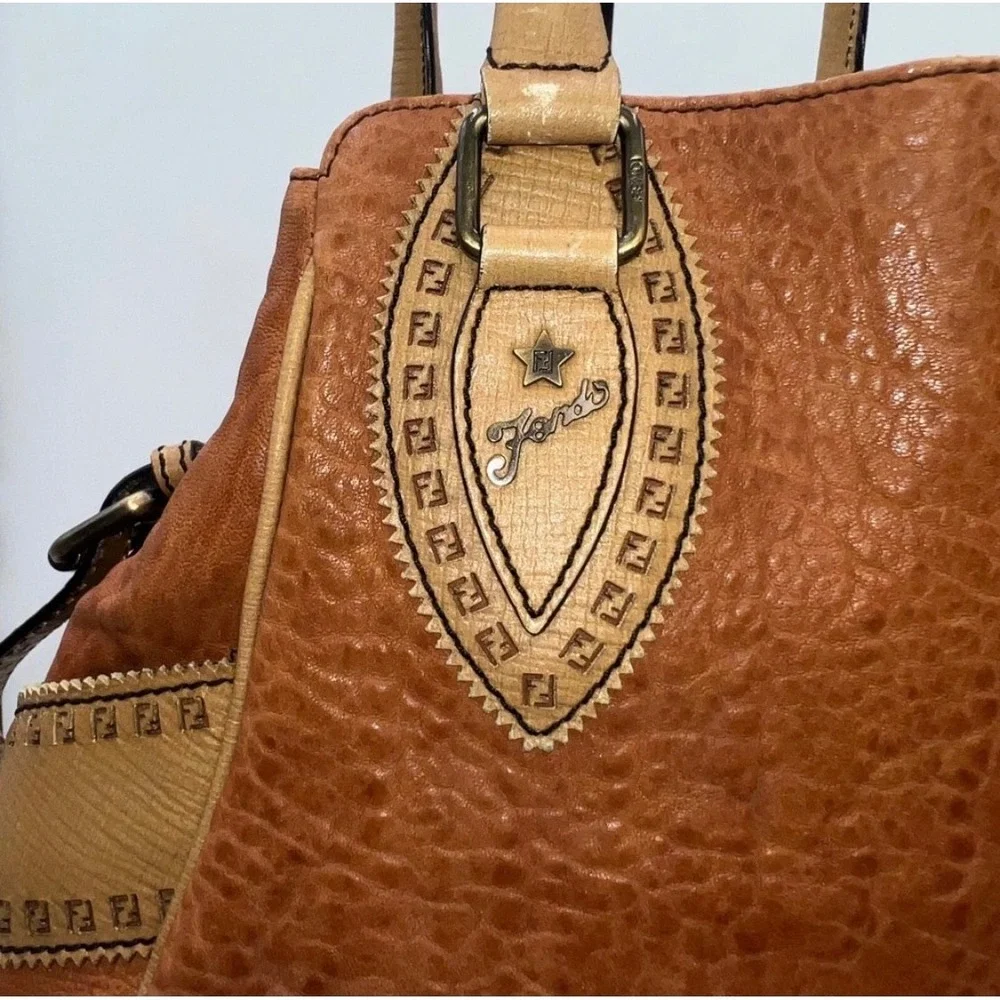 Fendi Du Jour RARE Embossed Leather Satchel Designer Handbag F Logo Details